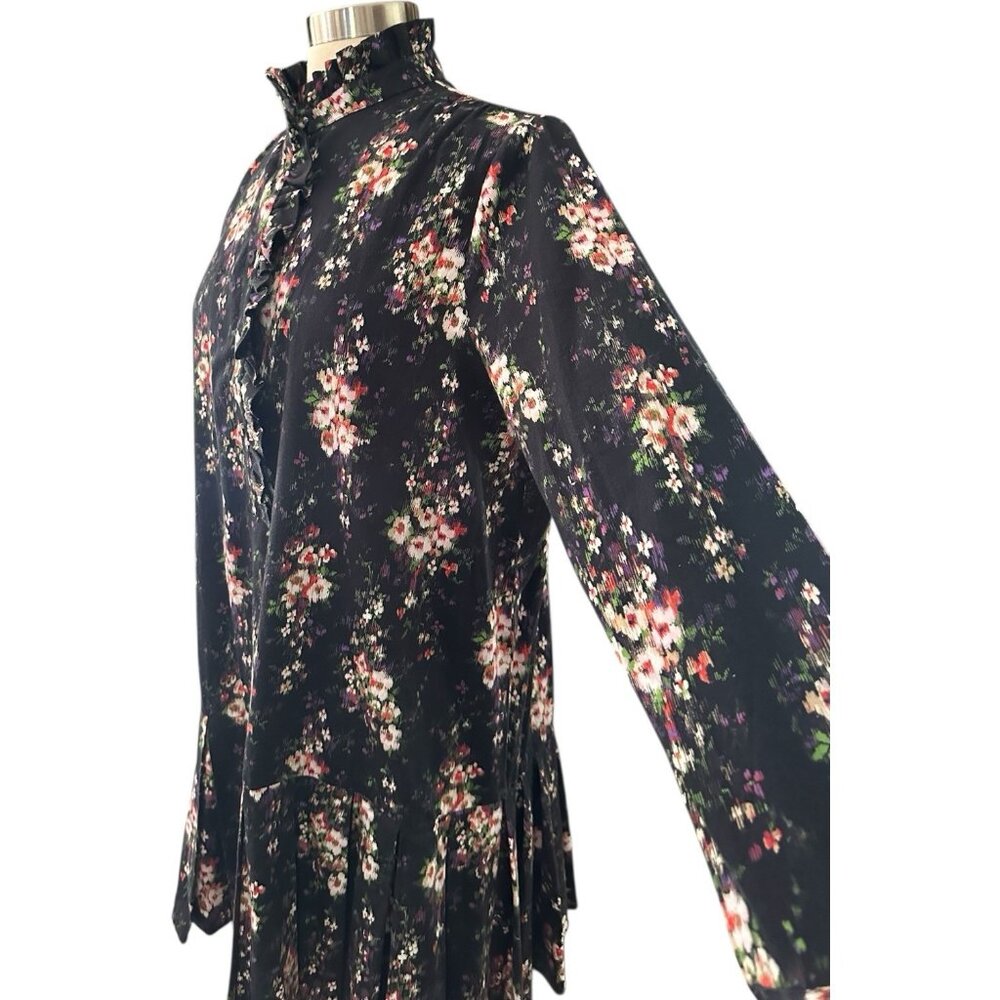 Tuckernuck Dress Womens Large Black Onyx Falling Flowers Bouquet Shirt Dress - Picture 16 of 16